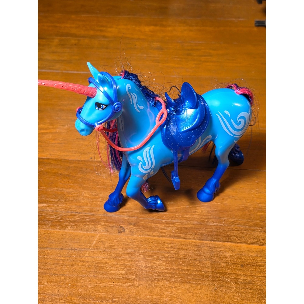 Mattel Barbie Dreamtopia Blue Unicorn Horse‎ Silver Swirls Pink Horn & Saddle